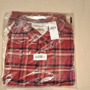American Eagle Outfitters Men's Red and Black Plaid Shirt